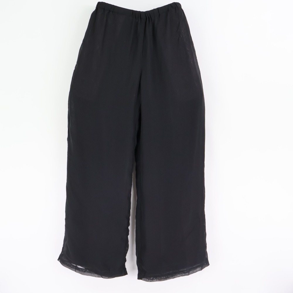 ios Sheer Dress Pants Womens Size S Black‎ 100% Polyester Wide-Leg Elastic Waist